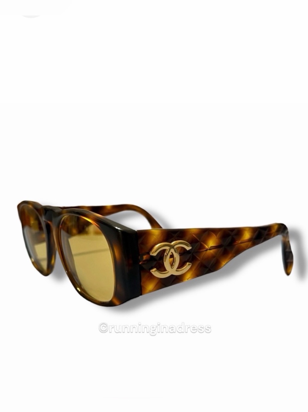 Vintage Chanel 01450 Quilted CC Tortoise Amber Lens SS1991 Runway